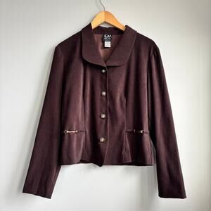 Vintage DJ & Co. Women's Faux Suede Jacket Brown Tortoise Shell Buttons Size 10